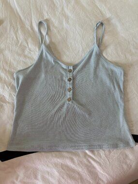 Tresics Light Blue Ribbed Button Front Cami Tank Top Sz L